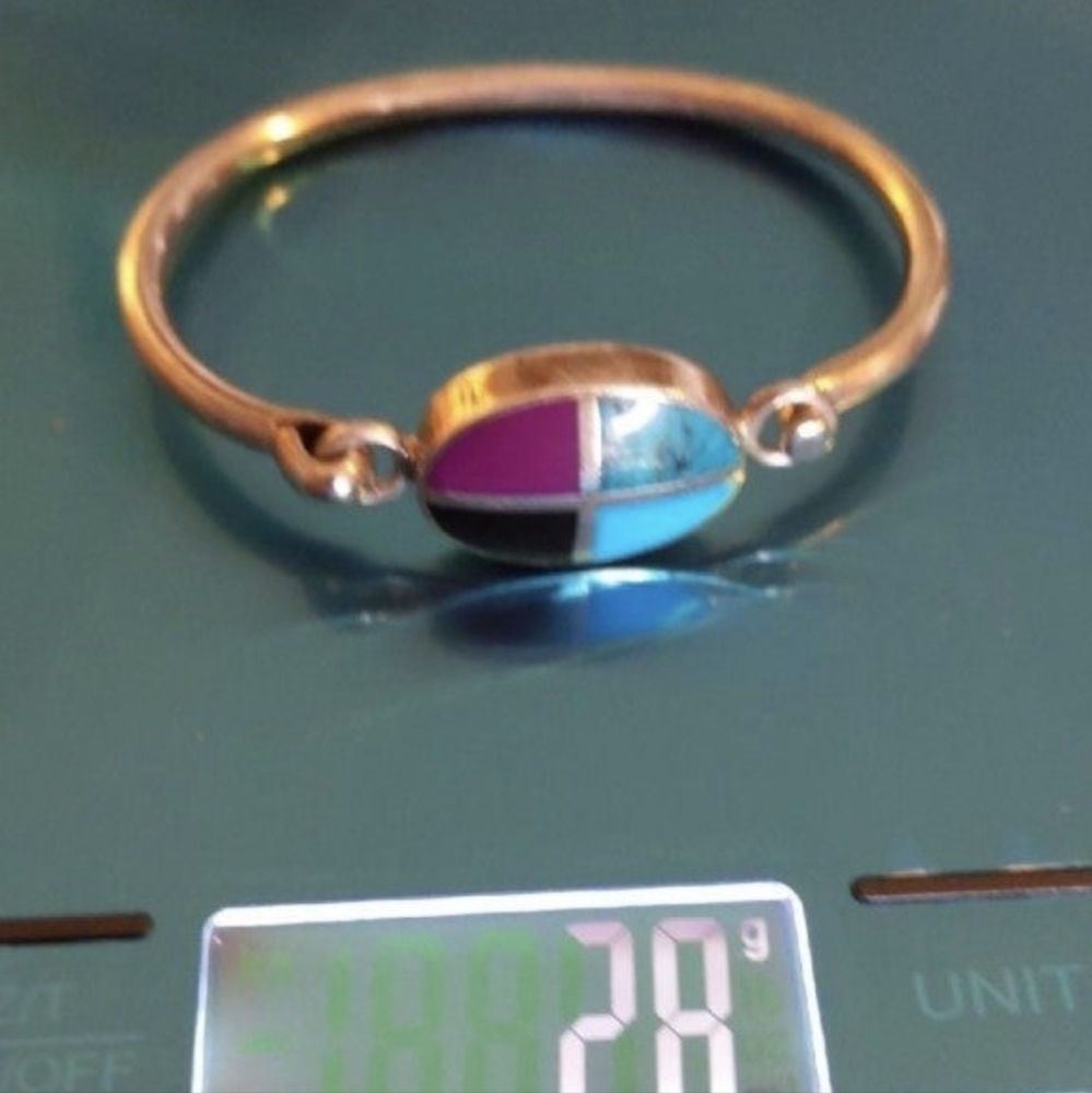 Taxco Vintage Turquoise, Sugilite, Calcedony and Onyx Bracelet - Picture 6 of 7